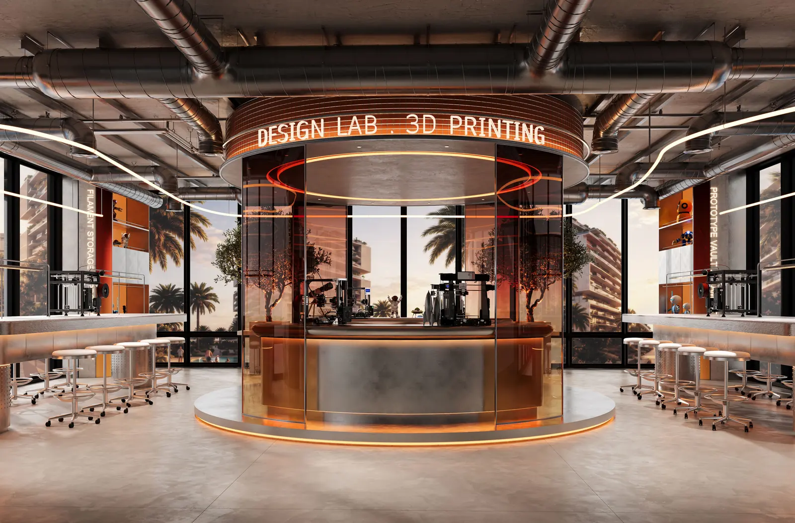 The Design Lab with a circular 3D-printing bar